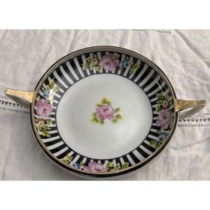 Nippon Hand Painted Pink Roses Handled Round Porcelain Serving - Jewelry Holder